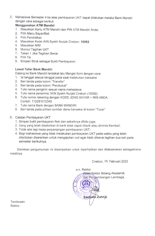 PENGUMUMAN PEMBAYARAN UANG KULIAH TUNGGAL (UKT) TAHAP II