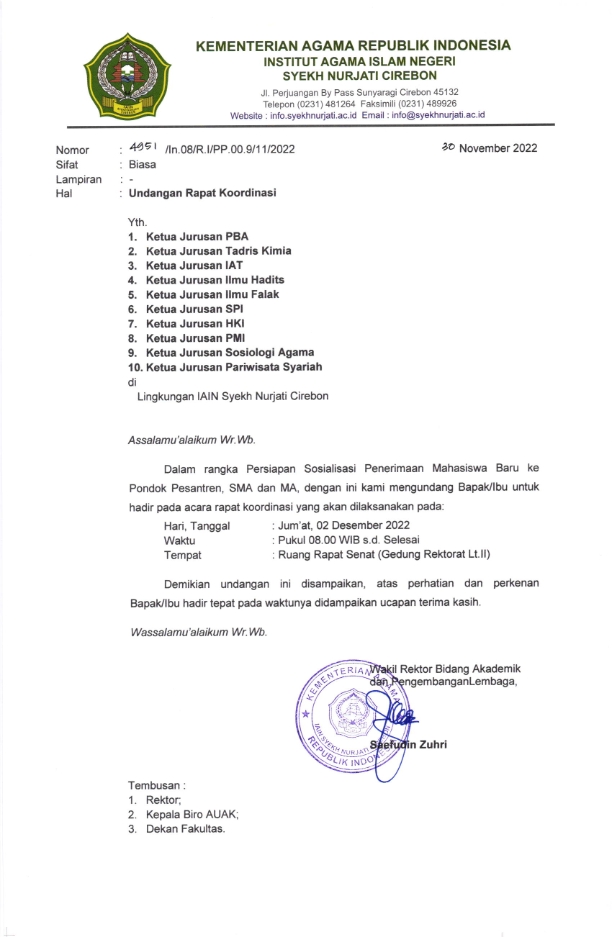 UNDANGAN RAPAT KOORDINASI PERSIAPAN SOSIALISASI PENERIMAAN MAHASISWA BARU