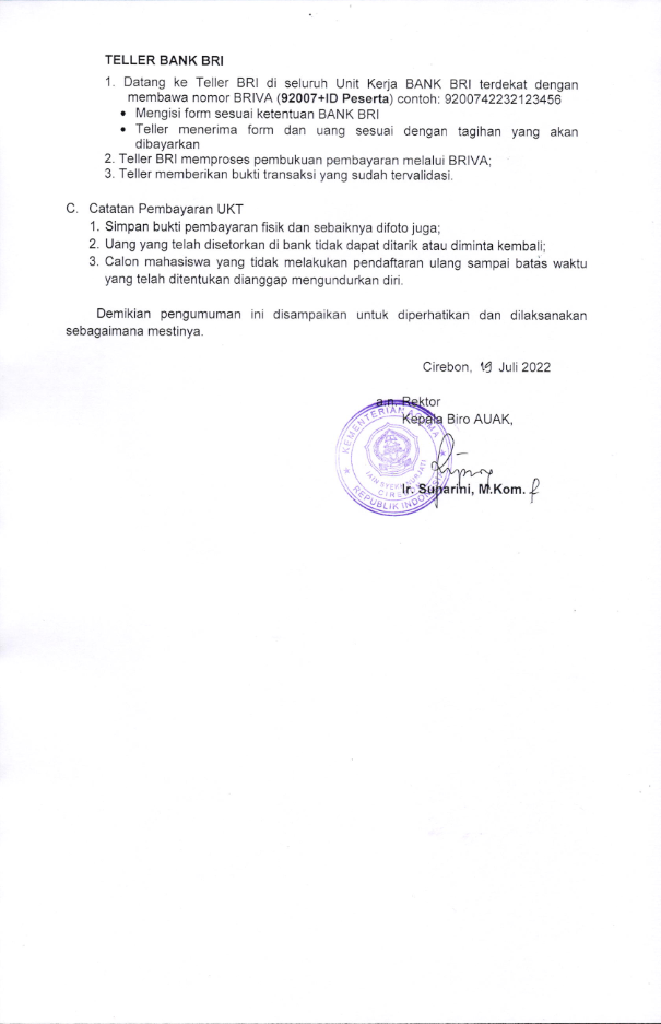 PEMBAYARAN UKT BAGI MAHASISWA BARU IAIN SYEKH NURJATI CIREBON JALUR UMPTKIN TAHUN 2022