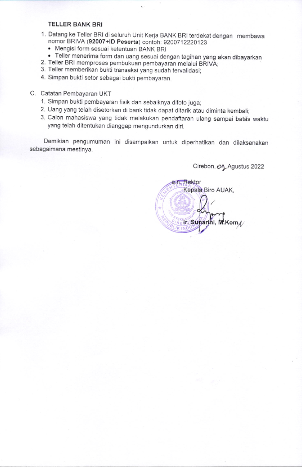 PENGUMUMAN PEMBAYARAN UKT JALUR SPMB TAHUN 2022