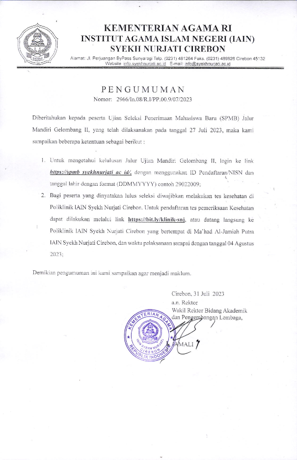 Pengumuman Kelulusan SPMB Mandiri Gelombang 2 Tahun Akademik 2023/2024