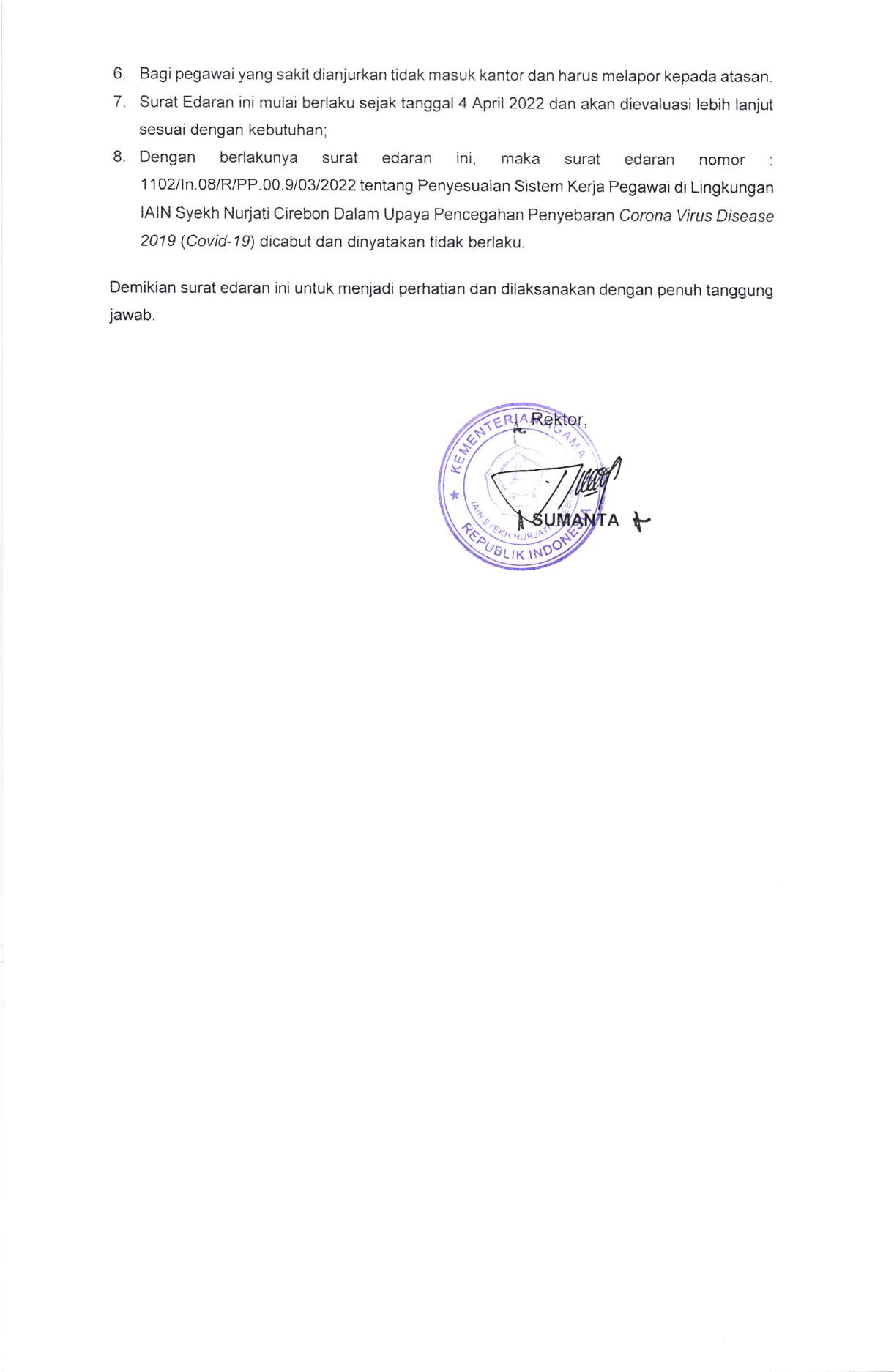 SURAT EDARAN PELAKSANAAN TUGAS KEDINASAN DAN PENETAPAN JAM KERJA PADA BULAN RAMADHAN 1443 H