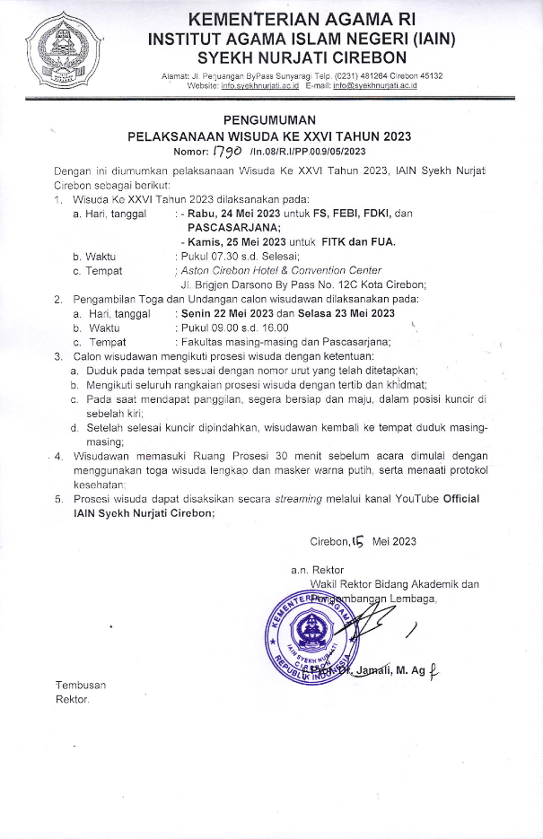 PENGUMUMAN PELAKSANAAN WISUDA KE XXVI TAHUN 2023