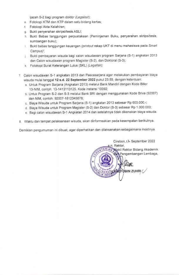 PENGUMUMAN PELAKSANAAN WISUDA KE-25 SEMESTER GANJIL TAHUN AKADEMIK 2022/2023