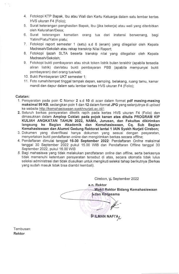 Pengumuman Beasiswa KIP Kuliah Reguler dan Prestasi Non Akademik Bagi Mahasiswa Baru Tahun Akademik 2022/2023