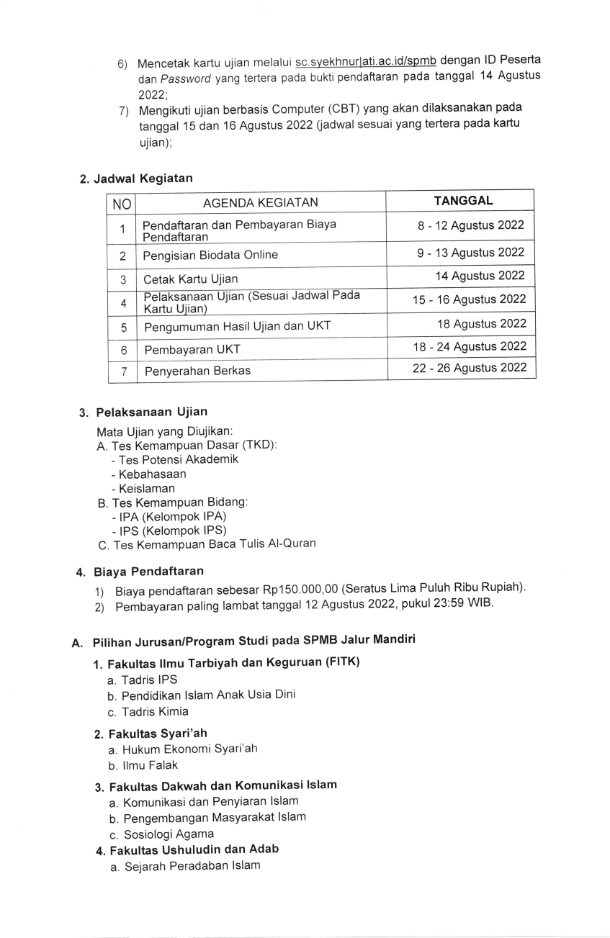 SELEKSI PENERIMAAN MAHASISWA BARU (SPMB) MANDIRI GELOMBANG 2 TAHUN 2022