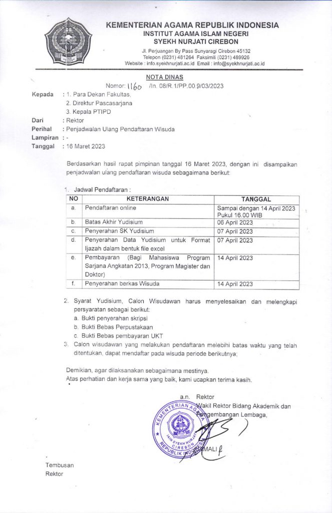 PENJADWALAN ULANG PENDAFTARAN WISUDA XXVI SEMESTER GENAP TA 2022/2023