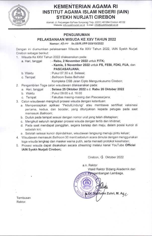 PENGUMUMAN PELAKSANAAN WISUDA KE XXV TAHUN 2022