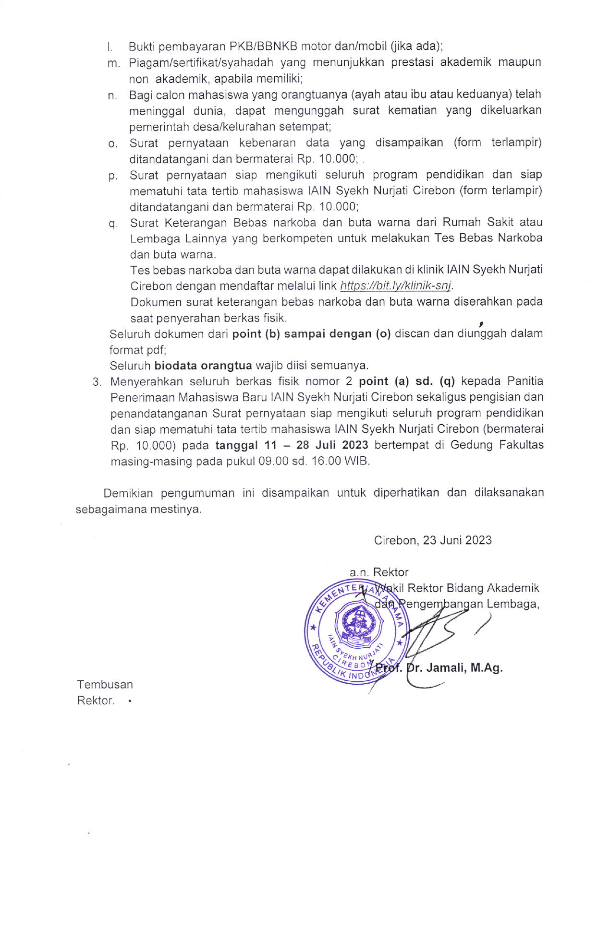 PENGUMUMAN REGISTRASI ULANG CALON MAHASISWA BARU JALUR UMPTKIN TAHUN 2023
