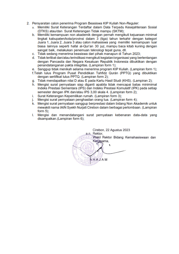 PENGUMUMAN PROGRAM BEASISWA KIP KULIAH REPLACEMENT ON GOING TAHUN 2023