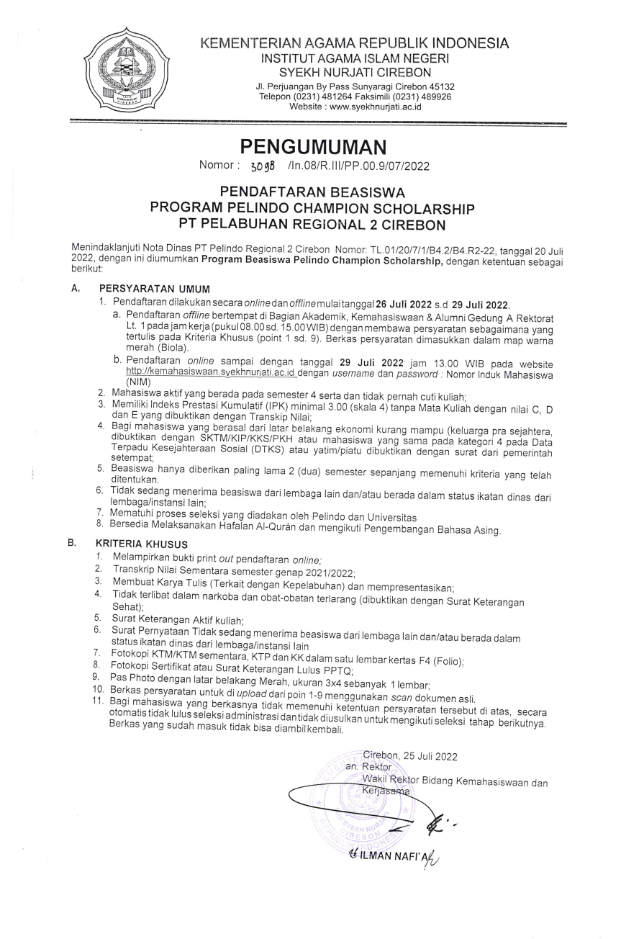 BEASISWA PELINDO CHAMPION SCHOLARHIP