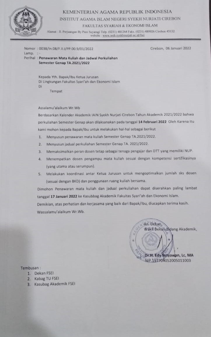 PENAWARAN MATA KULIAH DAN JADWAL PERKULIAHAN SEMESTER GENAP TA 2021/2022