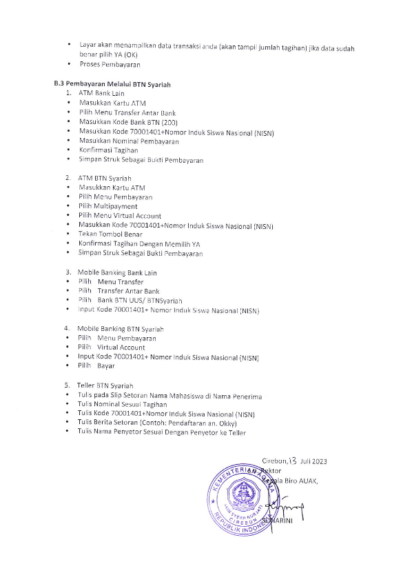 PENGUMUMAN INFORMASI PEMBAYARAN UKT MAHASISWA BARU JALUR UM-PTKIN 2023
