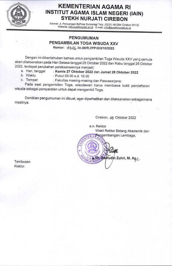 PENGUMUMAN PENGAMBILAN TOGA WISUDA XXV