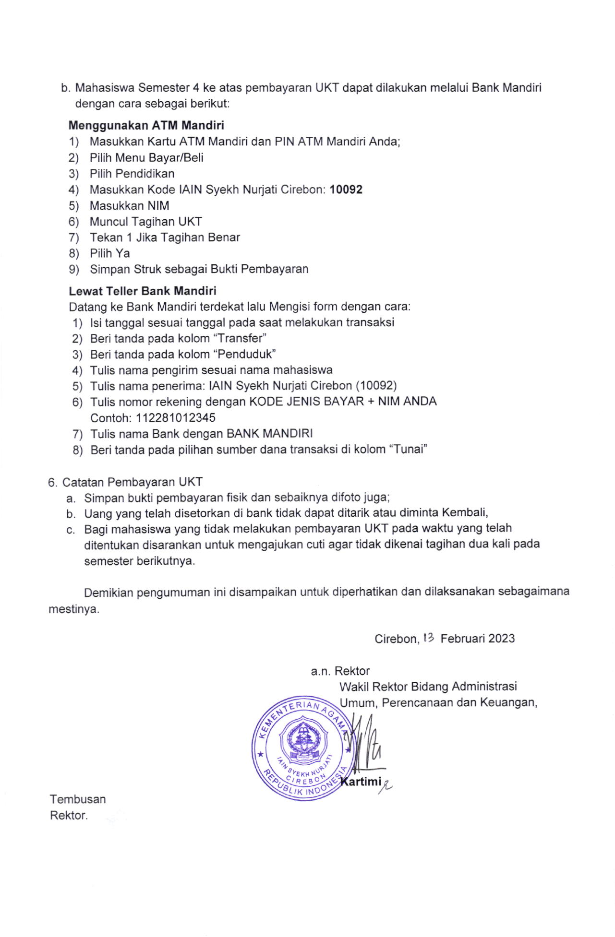 PENGUMUMAN PEMBAYARAN UANG KULIAH TUNGGAL (UKT) TAHAP AKHIR SEMESTER GENAP TAHUN AKADEMIK 2022/2023