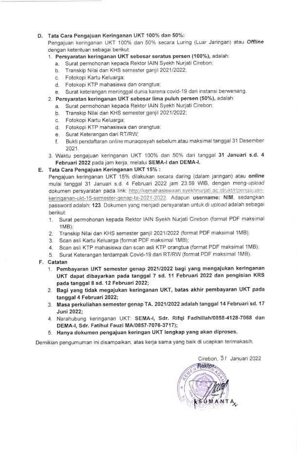 PENGUMUMAN KERINGANAN UKT
