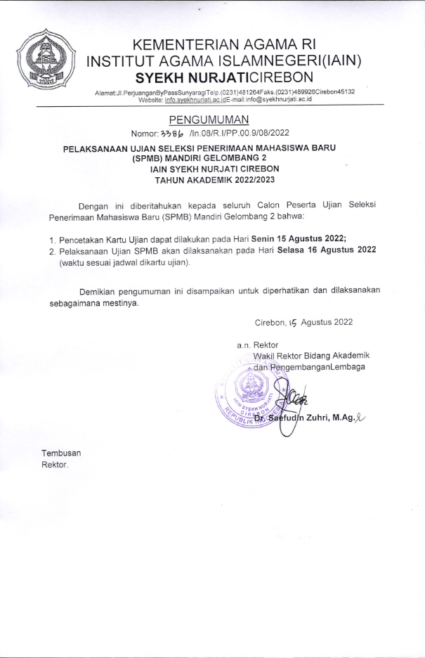 PENGUMUMAN PELAKSANAAN UJIAN SPMB MANDIRI GELOMBANG 2 TAHUN 2022